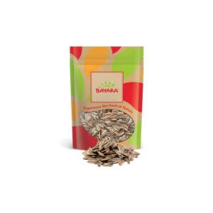 A 250g pack of Bayara Smoked Sunflower Seeds showing roasted seeds through a clear window.