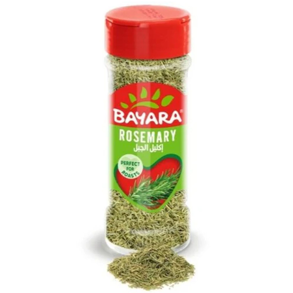 Rosemary 100ml (25g) A 100ml shaker bottle of Bayara Rosemary with a red cap showing green dried herb needles.